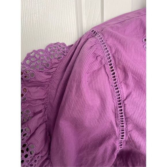 Vintage 90s J. Crew Purple 3/4 Sleeve Button Down V-Neck Scalloped #Lace Fringe - Picture 4 of 6